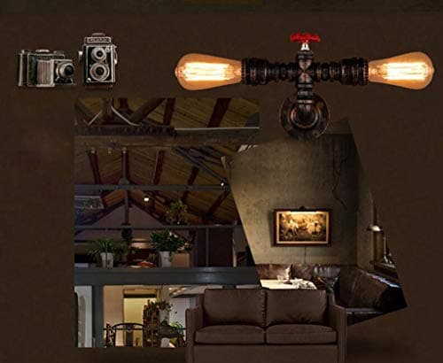 BYSUN Retro Industrial Steampunk Wall Sconce, 2 Lights Metal Water Pipe Style Mounted Lamp Light Fixture, E26 Industrial Vintage Edison Lamp