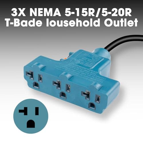 NEMA L5-30P to 5-15/20R RV Generator Adapter with Circuit Breaker, Converts a 30A Locking Outlet to 3X 15A/20A Household Outlets (1.5FT)