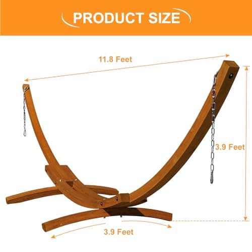 Lazy Daze Hammocks 12 FT Outdoor Arc Wood Hammock Stand, 2 Person Russian Pine Hardwood Hammock Stand with Carabiners and Chains, for Outdoor Patio Garden Yard Poolside, 450lb Capacity,Brown