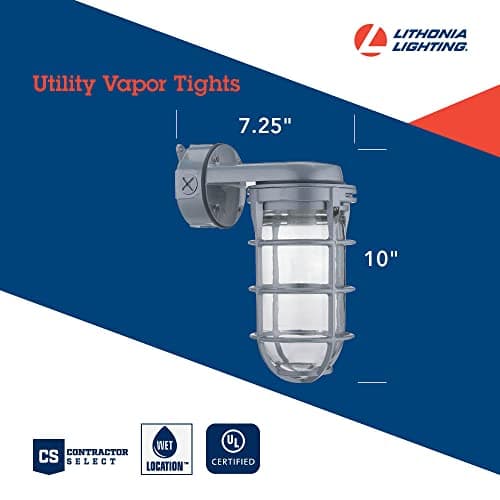 Lithonia Lighting Jelly Jar Light Fixture, Incandescent Utility Vapor Tight Wall Lamp, Industrial Style Wall Light for Indoor and Outdoor Use, 150W, 120V, Includes Junction Box, Grey (VW150I M12)