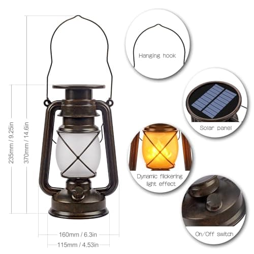 Solar Lantern Outdoor Hanging Solar Lights Dancing Flame Led Waterproof Camping Lamps, Landscape Decor for Table Patio Garden Yard Pathway Porch 2 Pack