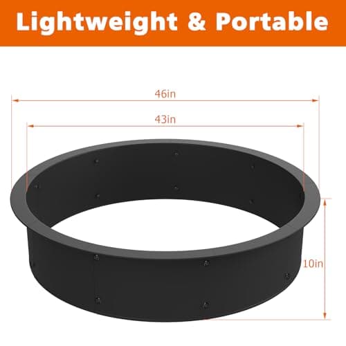 OUSHENG Fire Pit Ring Outdoor, 46 Inch Outer 43 Inch Inner Round Wood Burning Firepit Accessories, DIY Metal Steel Liner Insert for Bonfire Outside Camping Above or In Ground