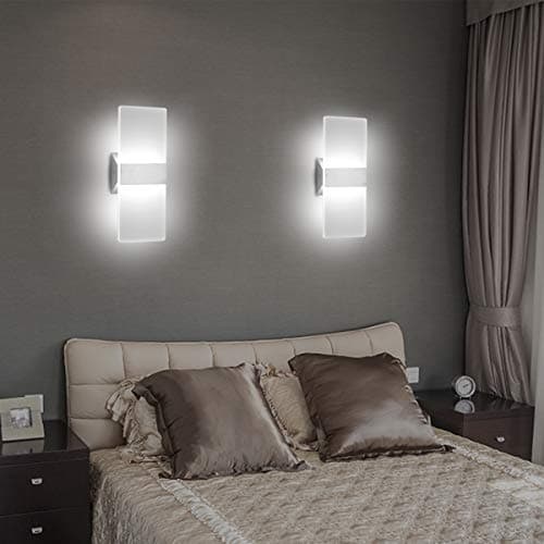 ChangM Modern LED Acrylic Wall Sconce 12W Cool White 6000K Up Down Lamp for Bedroom Corridor Stairs Bathroom Indoor Lighting Fixture Lamps Home Room Decor Not Dimmable No Plug(1 Pack)