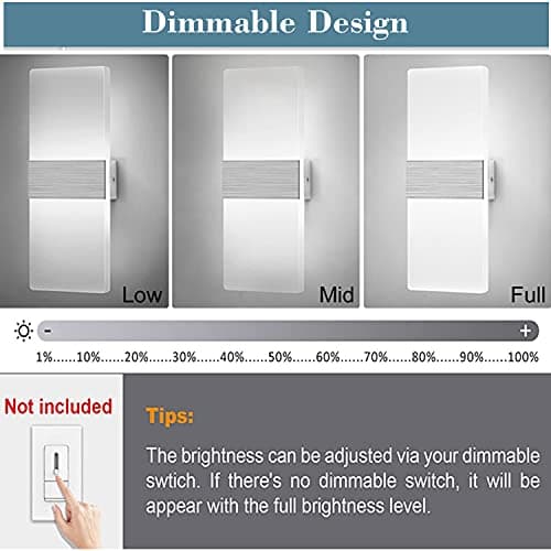 Lightess Modern Wall Sconce Dimmable 12W, Up Down Wall Lights Acrylic LED Wall Lamp for Hallway Bedroom Corridor, Cool White, HS521-1