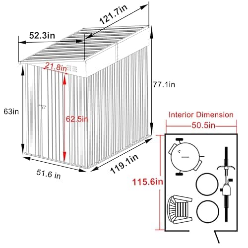 MUPATER 4×10 FT Storage Shed for Outdoor,Lean-to Shed Kit with Thickened Galvanized Steel, Metal Tools Shed with Lockable Door and Air Vents for Patio Garden, Grey