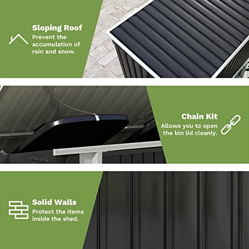 Patiowell 6 x 3 FT Horizontal Metal Shed, Outdoor Storage Shed with Double Lockable Doors and Easy Lift Hinges for Trash Cans, Garden Tools and Pool Accessories, Sloping Roof for Backyard Garden Lawn