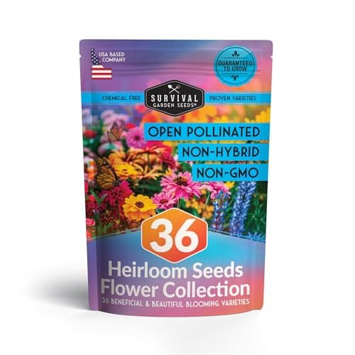 Survival Garden Seeds Functional Flower Garden Kit | 36 Pack Seed Starter Collection | Bee, Butterfly, Hummingbird, Pollinator-Friendly Blooms | Non-GMO Heirloom Beneficial Flowers & Wildflowers