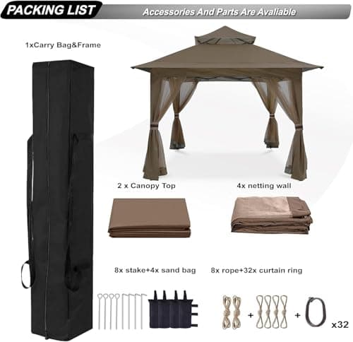 ABCCANOPY Pop Up Gazebo 13x13 - Outdoor Canopy Tent with Mosquito Netting for Patio Garden Backyard (Brown)