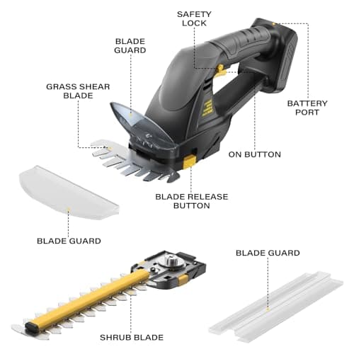 Hedge Trimmer Cordless for DEWALT 20V MAX Battery, 1500RPM Grass Trimmer Electric Hedge Trimmer, 2 in 1 Design for Yard, Garden, Lawn Care(Battery Not Included) (Black)