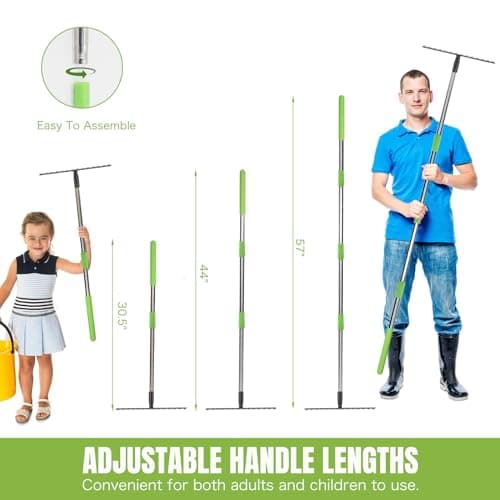 Joyhalo 14-Tine Garden Rake - Adjustable Length 30.5 to 57 Inch, Metal, Levels Soil & Rocks