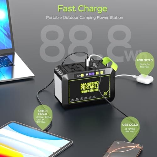 MARBERO 80W Solar Powered Generator with Panels 25W Included, 88.8Wh Lithium Battery Portable Power Station with AC Outlet 120W Peak Fast Charging 110V for Camping Outdoor Home Backup Backup RVs