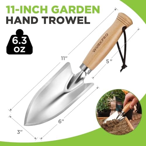WORKPRO 11" Garden Hand Trowel, Heavy Duty Polished Stainless Steel Garden Shovels with Wood Handle, Small Gardening Hand Tools for Digging, Planting, Measure, Transplanting