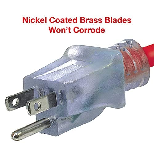 Clear Power 50 ft Heavy Duty Extreme Cold Weather Outdoor Extension Cord 12/3 SJTW, Lighted Connector, Red, Water & Weather Resistant Flame Retardant, 3 Prong Grounded Plug, DCOC-0107-DC