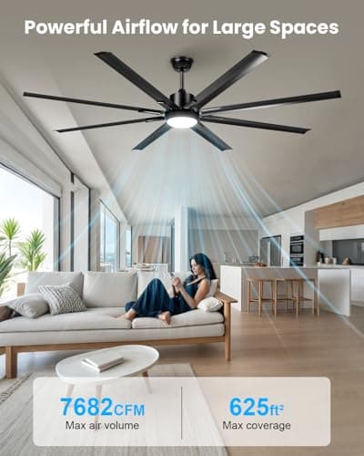 72 Inch Large Industrial Ceiling Fan with Light and Remote-8 Aluminium Blades Ceiling Fan with Energy Efficient DC Motor,Reversible Airflow-Ideal for Living Room,Patio,Garage,and Commercial Spaces