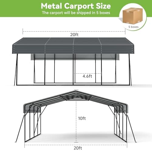 Real Relax 20x20ft Heavy Duty Metal Carport with Galvanized Steel Roof, 4 Support Legs, Outdoor Car Port Shelter for 2 Cars, Trucks and Boats