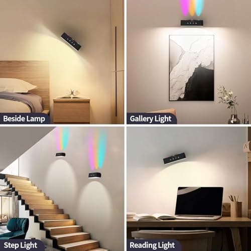 Wall Lights with Remote,Battery Operated Wall Sconce,3 Colors Temp & 9 RGB Ambient Sconce,Magnetic 360° Rotation Cordless Wall Mounted Lamps for Bedroom Bedside,Reading Bedside(Black)