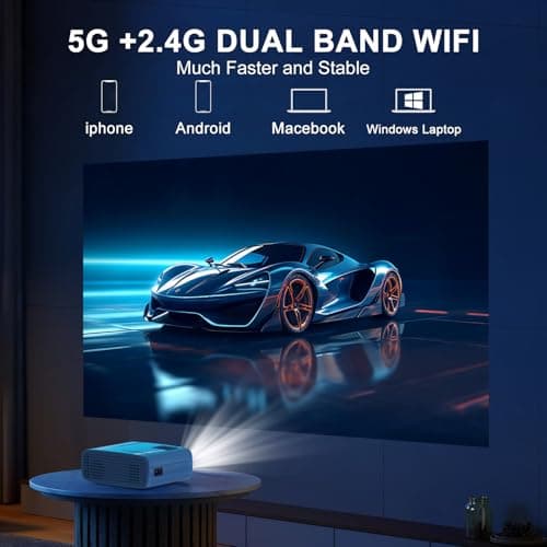TMY Projector with WiFi and Bluetooth, Native 1080P Mini Projector, Portable Projector wirh 50% Zoom, Compatible with TV Stick/Phone/PC/DVD/HDMI/USB/TF, Movie Projector for Home Bedroom
