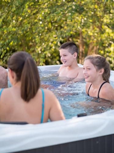 Home & Garden HG90 6-Person Hot Tub with 90 Therapy Jets and Bluetooth Audio – Sterling or White Acrylic Interior and Mocha Exterior Cabinet - Ideal for Backyard Relaxation and Hydrotherapy