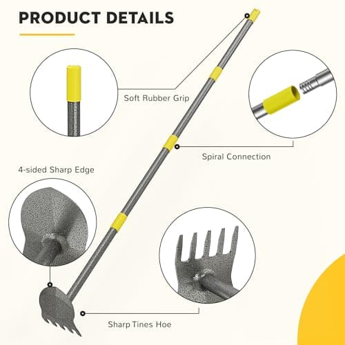 Luvenia Hoe Garden Tool Heavy Duty Garden Hoe for Weeding Loosening Soil 2 in 1 Manual Garden Tools Long Handle Adjustable 16-45 Inch Steel Shaft for Gardening