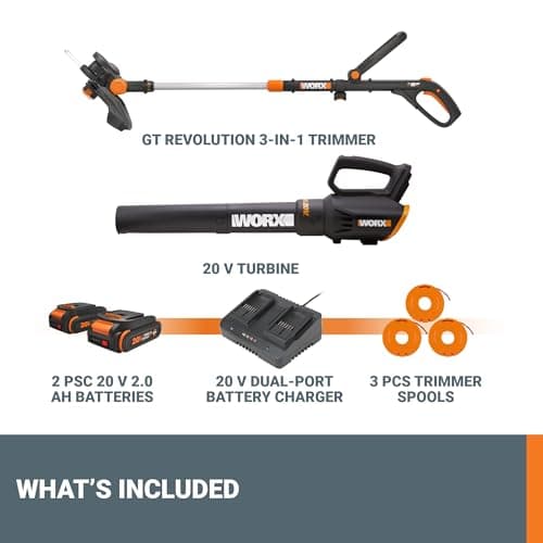 Worx 20V GT Revolution 12" Cordless String Trimmer & Turbine Leaf Blower Power Share Combo Kit - WG930.2 (Batteries & Charger Included)