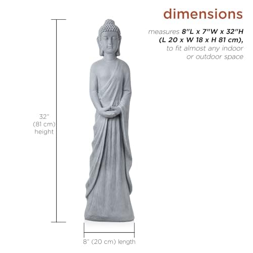 Alpine Corporation 32" Tall Cement Standing Buddha Outdoor Garden Statue, Gray