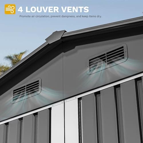DWVO 10x8ft Metal Outdoor Storage Shed, Waterproof Tool Shed Heavy-Duty Storage Unit with Lockable Door and Vents, Ideal for Bicycles, Tools, Lawnmowers, Backyards, Patios, Lawns - Dark Gray
