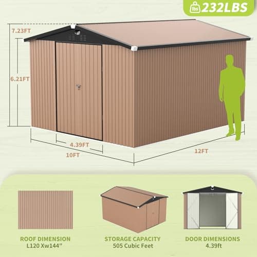Metal Storage Shed,Outdoor Storage Building 10x12,Large Backyard Shed with Lockable Doors,Waterproof Outside Storage Sheds
