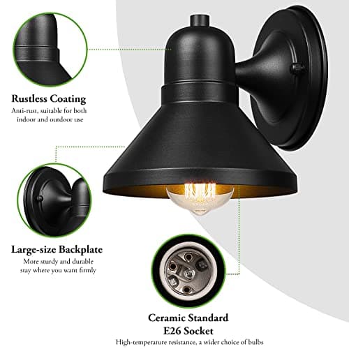Brightever Outdoor Lanterns, 2-Pack Exterior Light Fixtures, Waterproof Anti-Rust Black Wall Mount Lights, Small E26 Socket Outside Lights for House, Front Porch, Playhouse, Garage