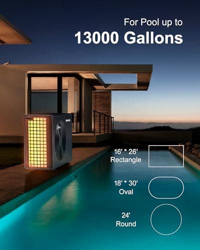 40000 BTU Pool Heat Pump for 13,000 Gallons Above Ground Swimming Pool, Features WiFi Remote Control Via App, Electric Pool Heater, Smart Inverter, Titanium Heat Exchanger, 220V
