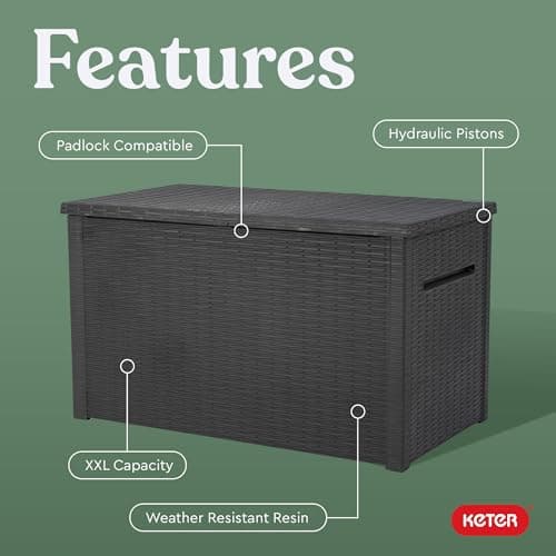 Keter Java XXL 230 Gallon Resin Large Outdoor Storage Box for Patio Storage Box, Outdoor Cushions, Garden Tools and Pool Floats, Dark Grey