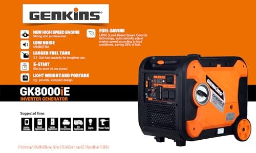 8000 Watts Portable Inveter Generator Quiet Operation Electric Starter Gas Powered Wheel Kit Included Gas Powered Perfect for Camping, Recreation, Emergercy Back UP etc