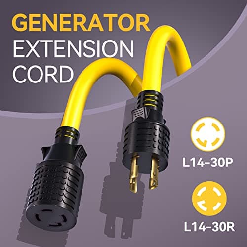 addlon 15FT 4-Prong 30 amp Generator Cord with Organizer Bag, NEMA L14-30P/L14-30R, 125/250 Volt 7500 Watts, 10 Gauge SJTW Locking Power Extension Cord for Manual Transfer Switch, Yellow, ETL Listed