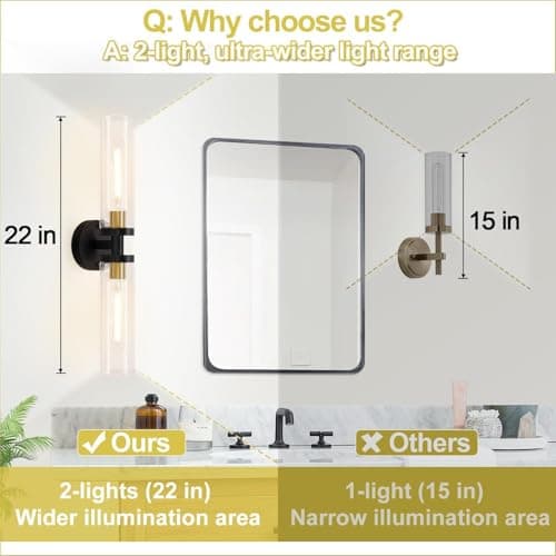 Wall Sconces Set of Two, Black and Gold Bathroom Sconces Wall Lighting with Clear Glass, Modern Sconces Wall Decor Set of 2 Wall Light fixtures for Bathroom Mirror Living Room Hallway Bedroom