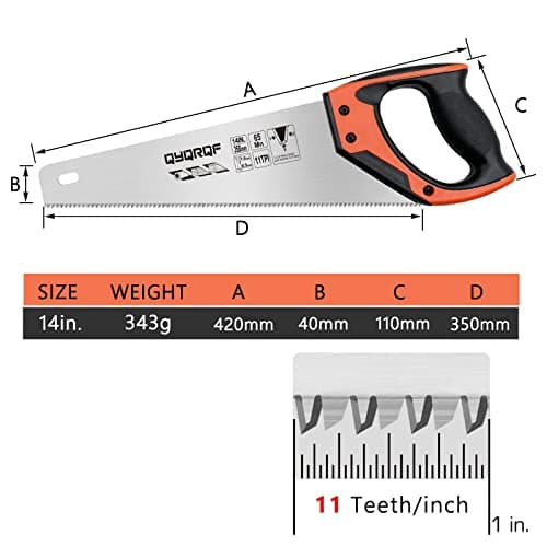 14 Inch Hand Saw, Heavy Duty Wood Saw with Ergonomical Handle Rust-proof Handsaw for Sawing Pruning Gardening Wood Plastic and Drywall (orange)
