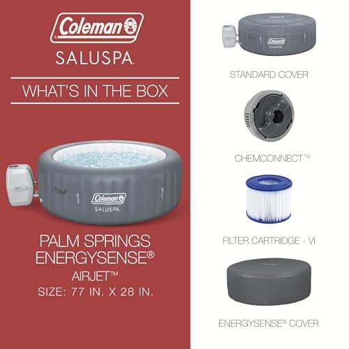 Bestway Coleman Palm Springs 4 to 6 Person EnergySense Smart AirJet Plus Inflatable Hot Tub Outdoor Spa with 140 AirJets and Insulated Cover