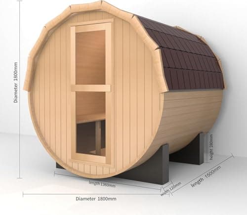 Outdoor Sauna 4 Person, Canadian Hemlock Barrel Sauna with 4.5KW ETL Heater, 220V, Waterproof System, Asphalt Shingles, Rubber Base(0-195℉)