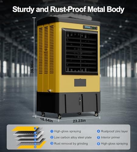 4800CFM Swamp Cooler,42IN Evaporative Air Cooler with Continuous Auto Fill,10.6-Gal Water Tank,3 Ice Packs,Portable Evaporative Cooler for Outdoor Patio Garage Commercial Industrial Use