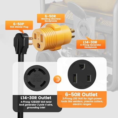 MECMO NEMA L14-30P to 6-50R Generator to Welder Adapter Plug, 30 Amp to 50 Amp Twist Locking Generator 4 Prong Male Plug to 3 Prong 240V Welder Outlet for Welder Welding Generator Adaptor Connector