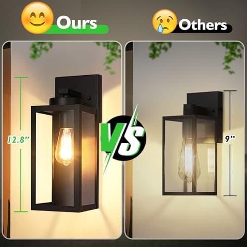 Outdoor Wall Light Fixtures, Exterior Waterproof Lanterns, Porch Sconces Wall Mounted Lighting with E26 Sockets & Glass Shades, Modern Matte Black Wall Lamps for Patio Front Door Entryway, 2-Pack