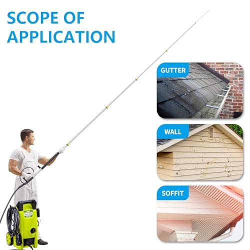 24 FT Telescoping Pressure Washer Wand Extension, Aluminum Power Washer Extension Wand with 7 Nozzle Tips, 3 Adapters & Support Harness, Gutter Cleaning Tools for 2 Story House