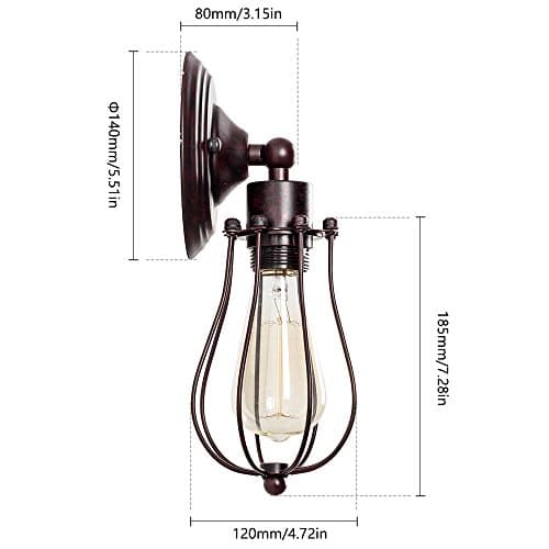 Industrial Wall Sconce Vintage Lighting Adjustable Lamp Rustic Wire Metal Cage Wall Light Shade Edison Style Antique Fixture Porch Mirror (No Bulb) (Bronze Color) (Rust)