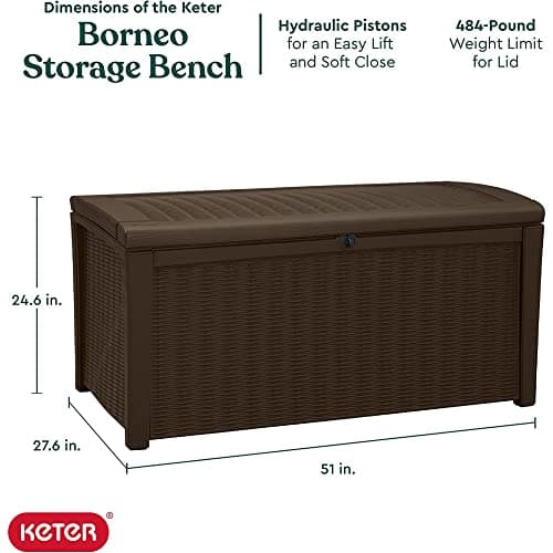 Keter Outdoor Storage Deck Box, 110 Gallon Waterproof Patio Bin, Borneo, Brown