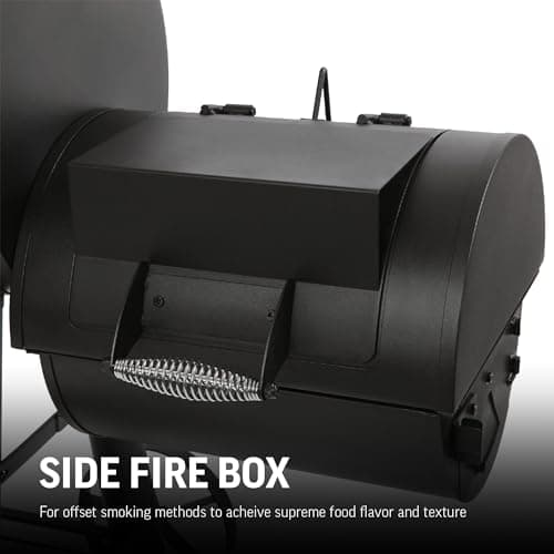 Char-Griller® Competition Pro® Barrel Grill and Offset Smoker, Includes Side Fire Box for Texas-Style Offset Smoking, Metal Cooking Grates, 1,010 Cooking Square Inches in Black, Model 2823 in Black