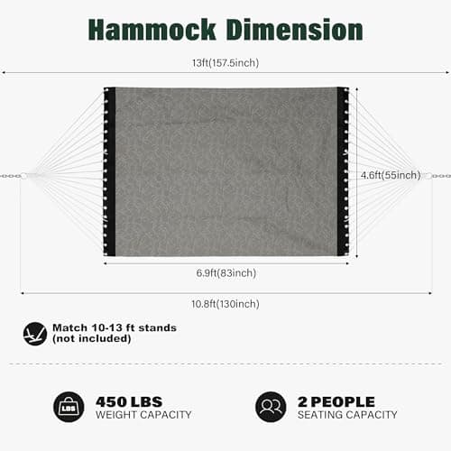 Patio Watcher 13 FT Quick Dry Textilene Hammock - Outdoor Double Hammock - Heavy Duty for Outside - 450 lbs Capacity - Mocha