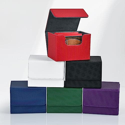 ZLCA Card Deck Box for Trading Cards, MTG Commander Deck Box Holds 120+ Single Sleeved, Leather Magnetic Card Storage Case Fits for TCG CCG Magic (Black& Purple)