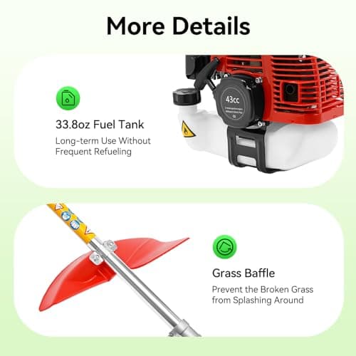 Weed Eater Gas Powered Weed Gas Edger 43CC 2 Blade Heads, Air-Cooled 2-Stroke Cordless Lawn Edger Gas Powered Weed String Trimmer with Handle & Shoulder Strap for Garden Lawn Grass Trimmer