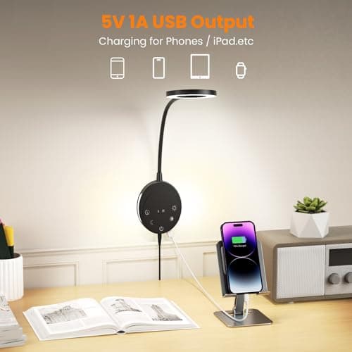 Wall Mounted Reading Light,Bedside Headboard Lights with 5 Color Temperature &5 Dimming,360°Flexible Gooseneck,USB Output, Night Light&Timer Function- Perfect for Reading (Black)