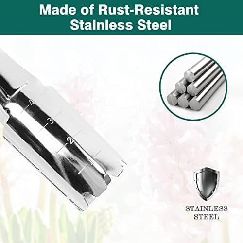 Garden Bulb Planter with 4 Inches Depth Mark, Stainless Steel Gardening Bulb Transplanter Tool with Short Handle for Planting Flowers Tulips, Daffodils, Lily, Dahlias