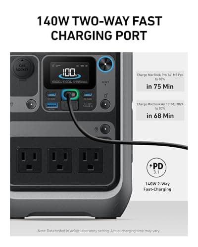 Anker SOLIX C300 Portable Power Station, Outdoor 288Wh LiFePO4 Battery, 300W (600W Surge) Solar Generator, 140W Two-Way Fast Charging, for Camping, Traveling, and Emergencies (Solar Panel Optional)