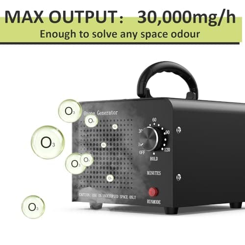 0zone Generator 30000mg - O3 Air Purifier for Home & Car, Ozone Machine Odor Removal for Smoke & Pet (Black)